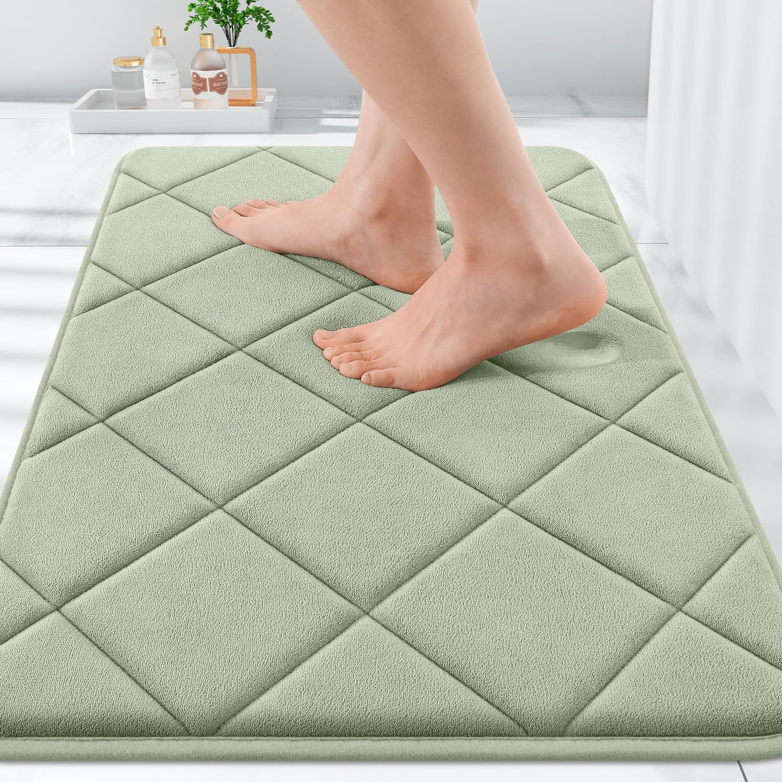 OLANLY Memory Foam Bath Mat 30x20, Ultra Soft and Absorbent Bathroom Rugs, Machine Washable, Comfortable Bath Carpet for Bathroom Floor, Tub and Shower, Black