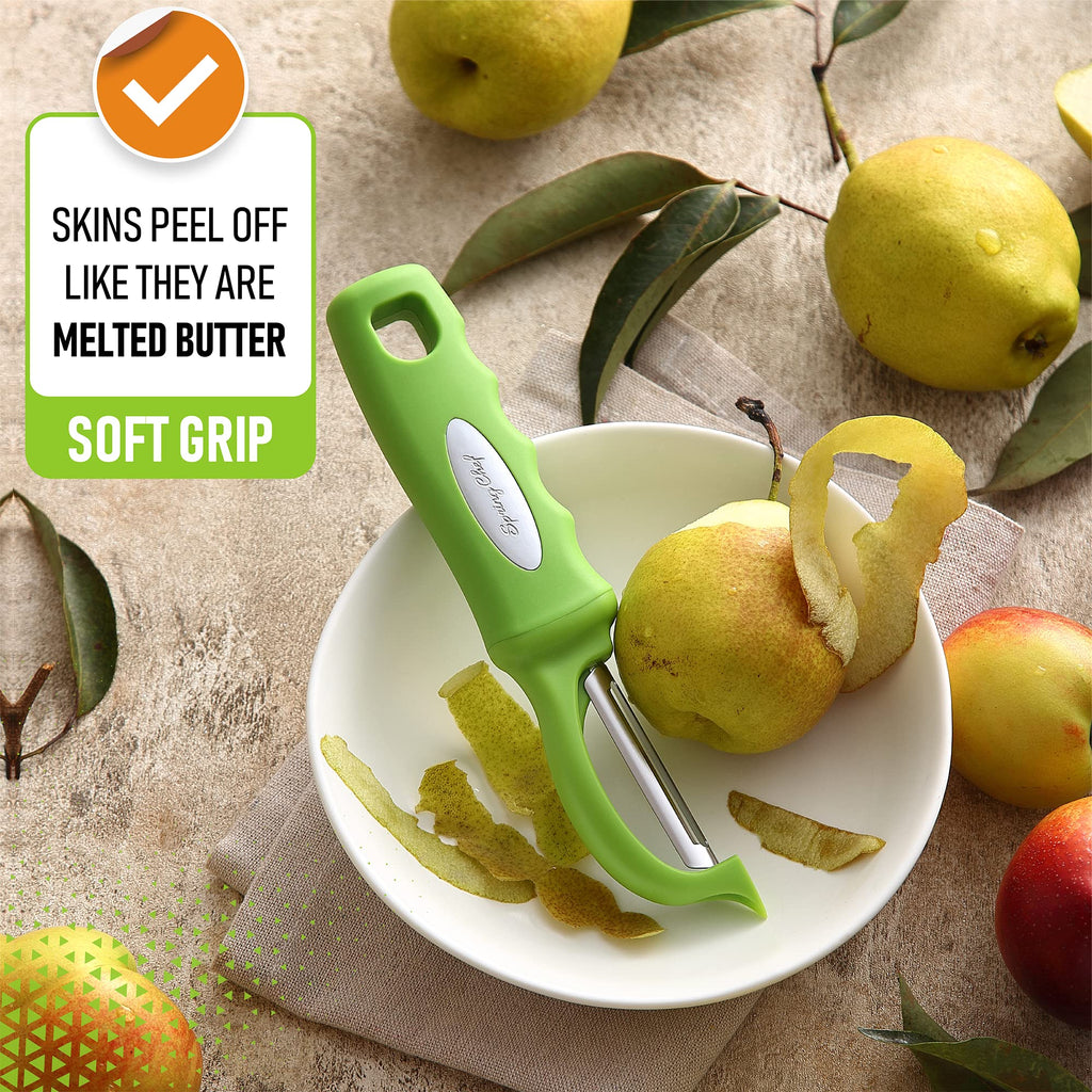 Spring Chef Premium Swivel Vegetable Peeler, Soft Grip Handle and Ultra Sharp Stainless Steel Blades - Perfect Kitchen Peeler For Veggie, Fruit, Potato, Carrot, Apple - Black