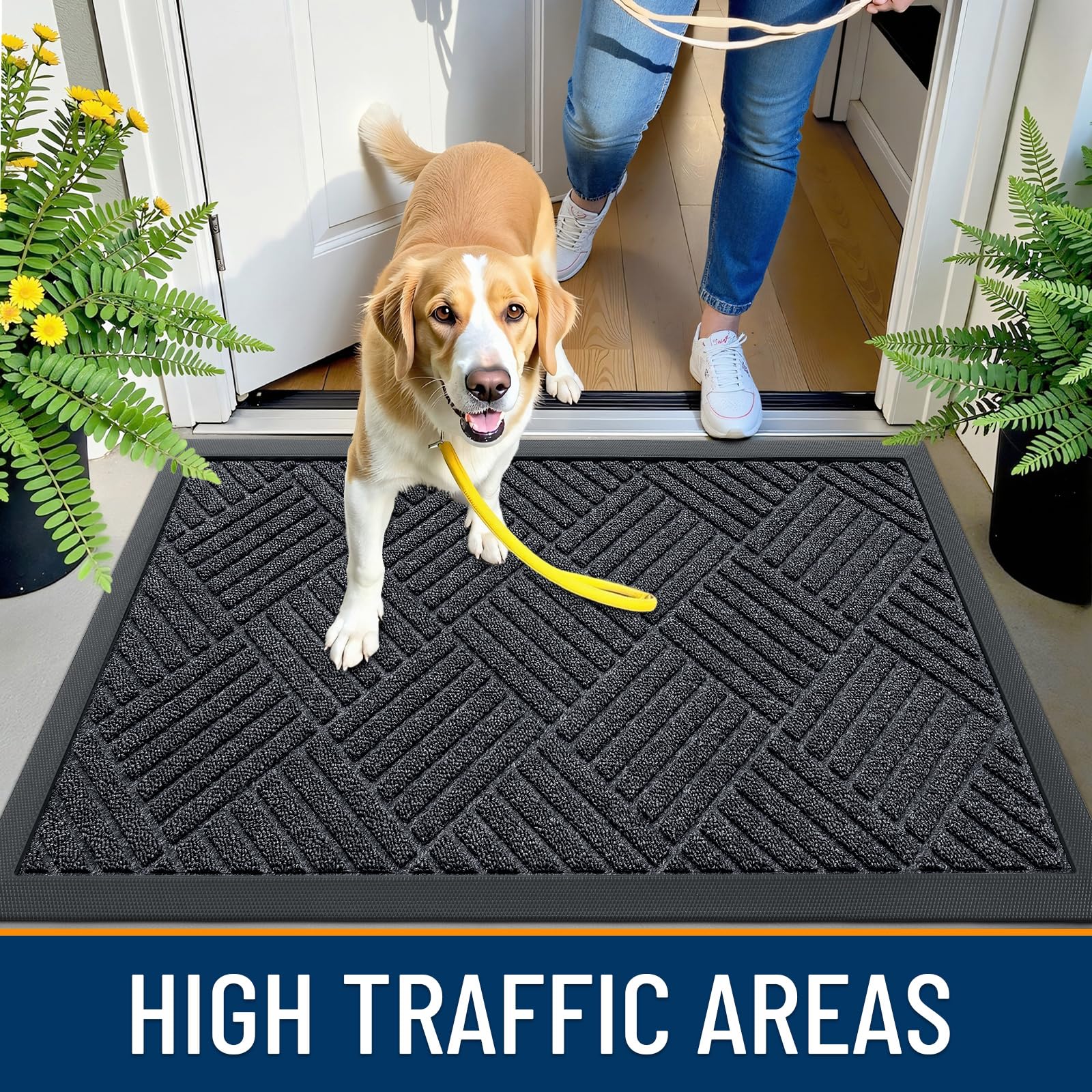 OLANLY Front Door Mat Outside Entrance 29.5x17, Absorbent, Heavy Duty Sturdy Natural Rubber Doormat Indoor Outdoor, Stain and Fade Resistant, Non-Slip Low Profile Floor Mat for Entryway, Grey Diamond