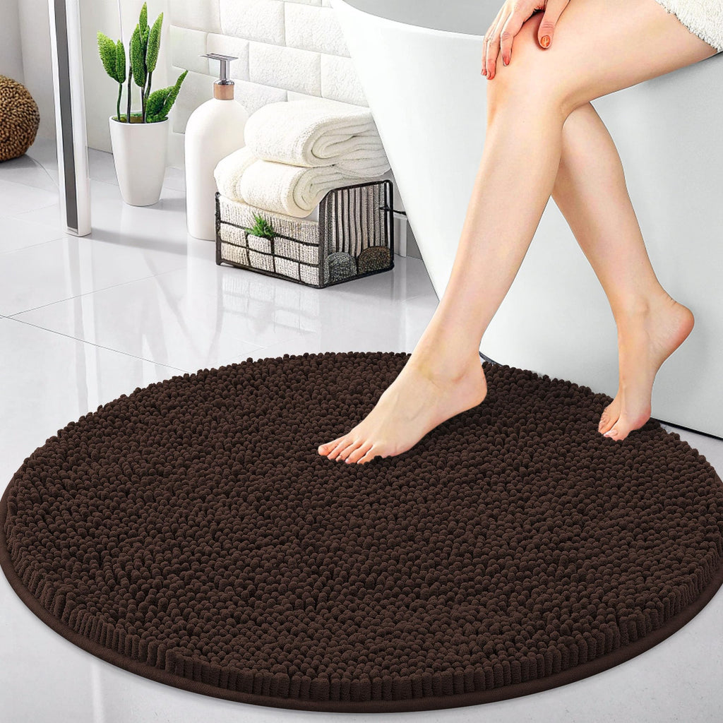 OLANLY 30-inch Round Bathroom Rugs, Extra Soft and Absorbent Chenille Bath Rugs, Quick Dry Machine Washable Bath Mats for Bathroom Floor, Tub and Shower, Home Decor Accessories, Grey