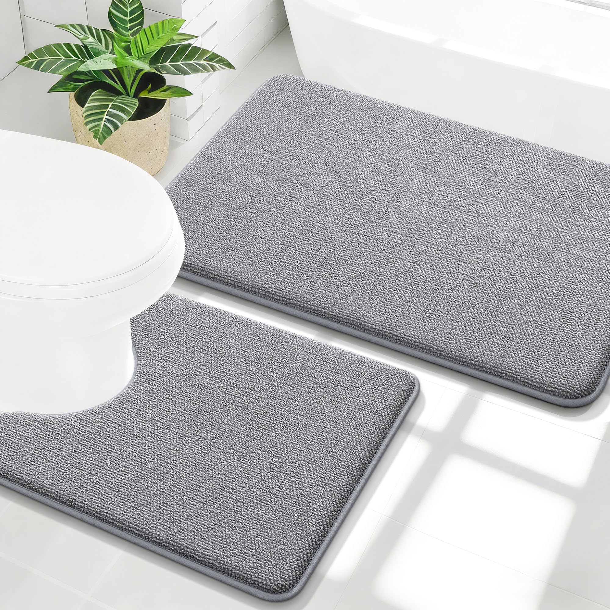 OLANLY Bathroom Rugs Sets 2 Piece, Soft Absorbent Memory Foam Bath Rug Set, Non-Slip, Quick Dry, Machine Washable Bath Mats for Bathroom, Home Decor Accessories (30"x20"+24"x16", Grey)