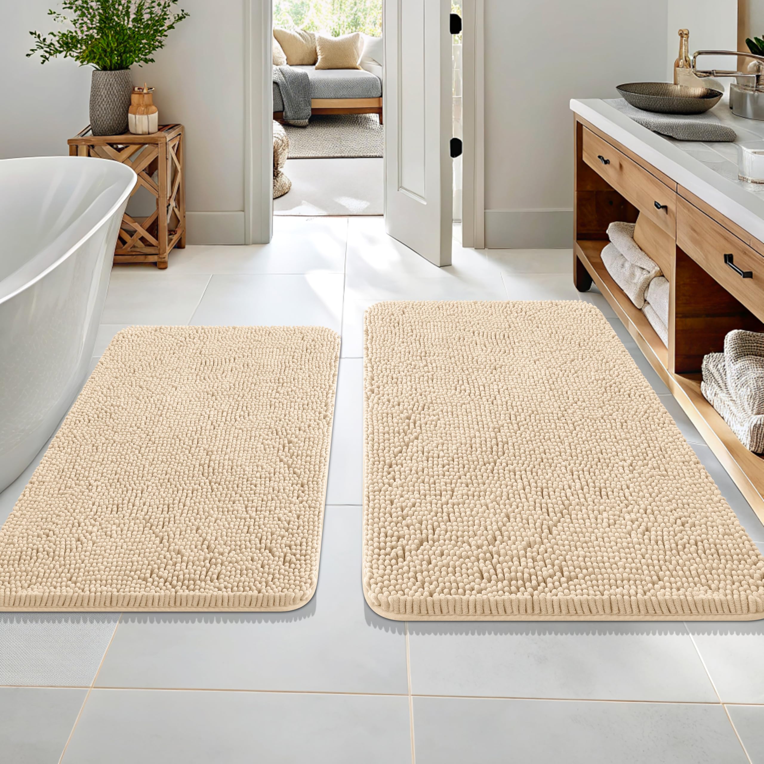 OLANLY Bathroom Rugs Sets 2 Piece, Soft Absorbent Chenille Bath Mats and U-Shaped Contour Toilet Mat Area Rug Set, Machine Washable Bath Carpet, Home Decor Accessories(30"x20"+24"x20", Grey)