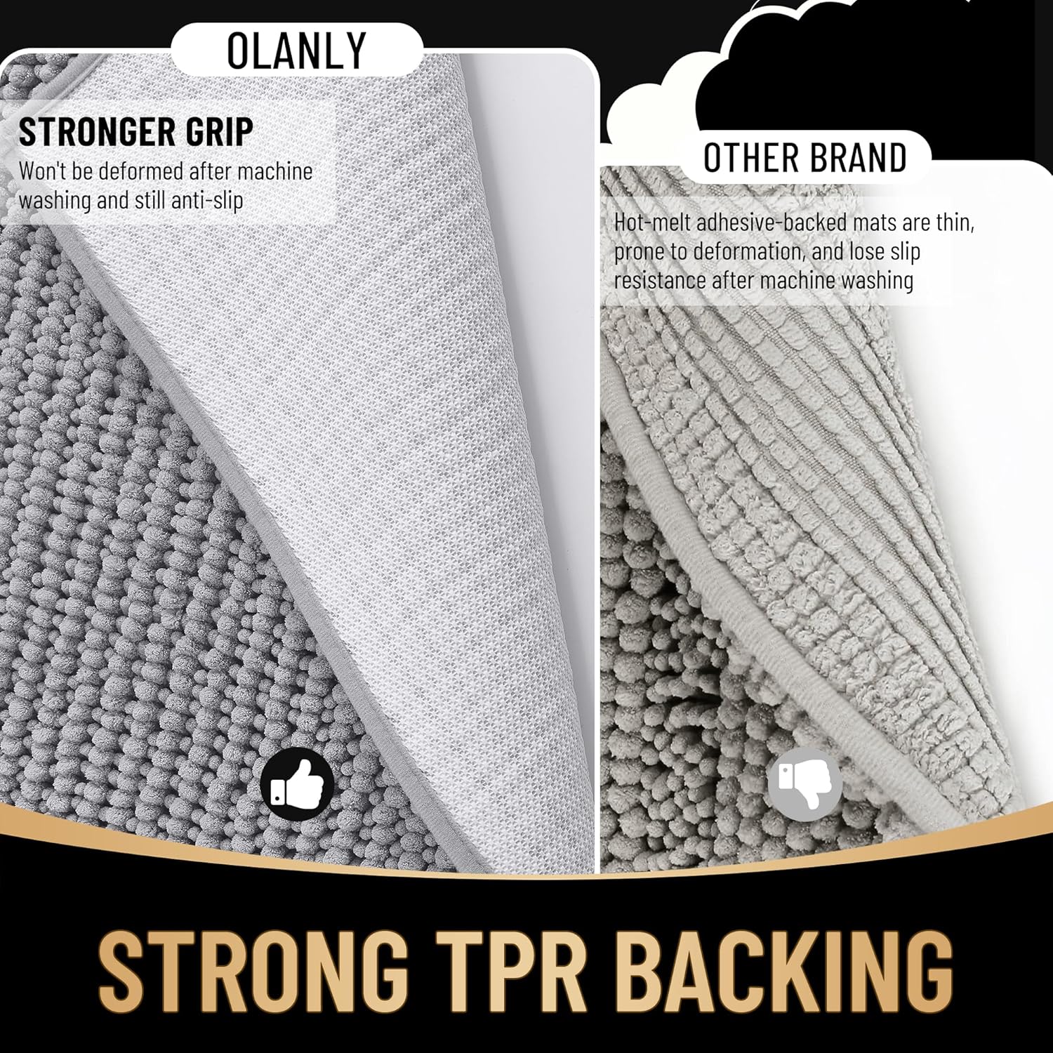 OLANLY Thick Bathroom Rugs 30x20, Extra Soft Absorbent Chenille Bath Rugs, Rubber Backing, Machine Wash Dry, Bath Mats for Bathroom Floor, Tub and Shower, Home Decor Accessories, Grey