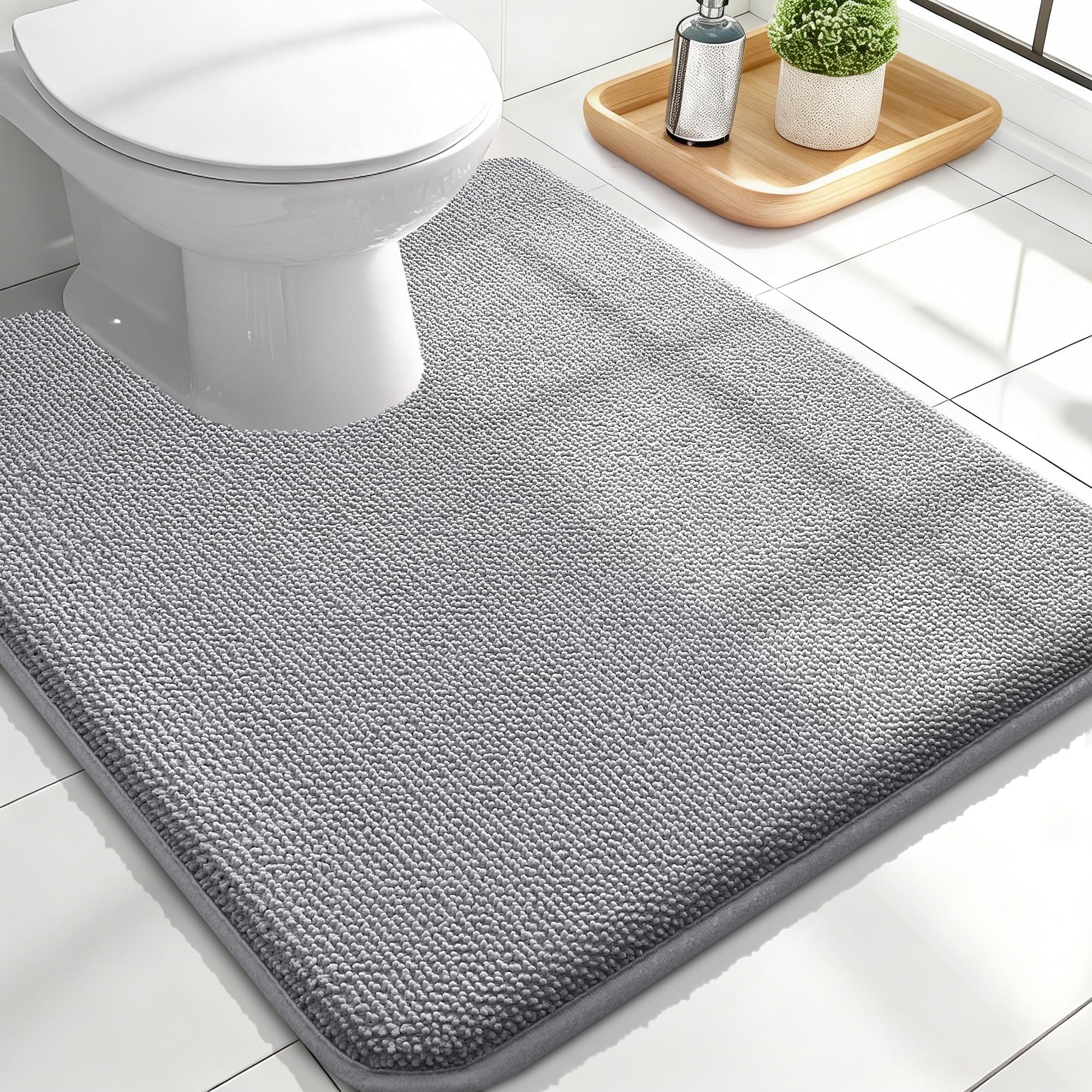 OLANLY Thick Memory Foam Bath Mat Rug 30x20, Extra Soft Absorbent Bathroom Rugs, Quick Dry Bath Mats, Non-Slip, Machine Washable Carpet for Bathroom, Tub and Shower, Home Decor Accessories, Grey