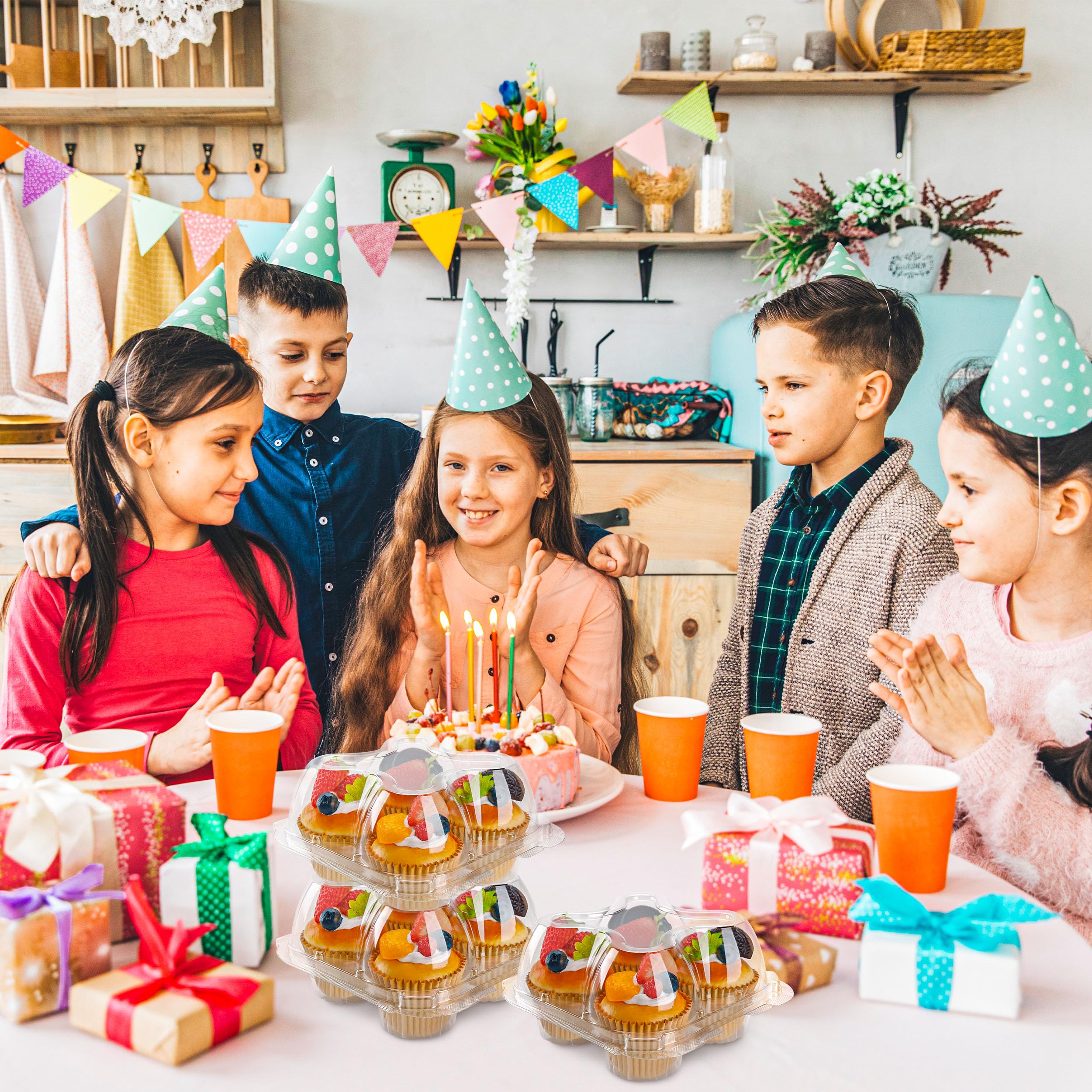 4 Compartment Cupcake Containers 20 Pack Cupcake Holder with Connected Airtight Lid Cupcake Boxes for 80 Cupcakes Muffins, BPA Free, Standard Size