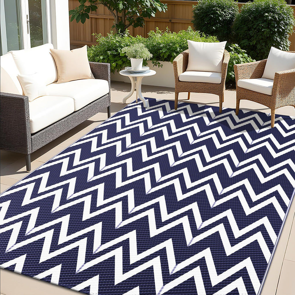 OLANLY Waterproof Outdoor Rug 5x8 ft, Outdoor Plastic Straw Rug for Camping, RV Mat Outside, Indoor Outdoor Carpet for Porch, Deck, Backyard, Balcony, Picnic, Black & White