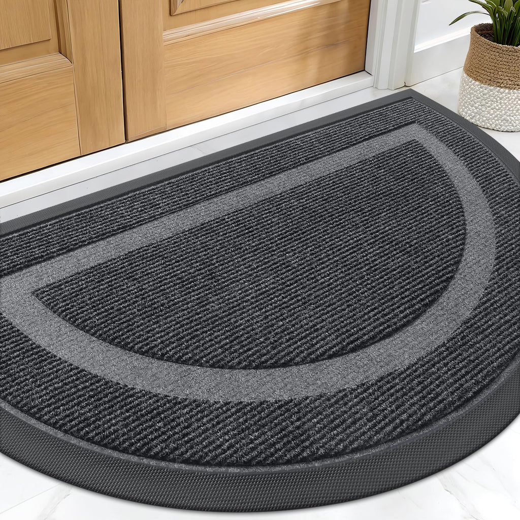 OLANLY Front Door Mat Indoor Outdoor Entrance, Waterproof All-Season, All-Weather Doormat, Sturdy Natural Rubber, Fade Resistant, Low Profile, Easy Clean Patio Porch Entryway Mat, 29.5x17, Black