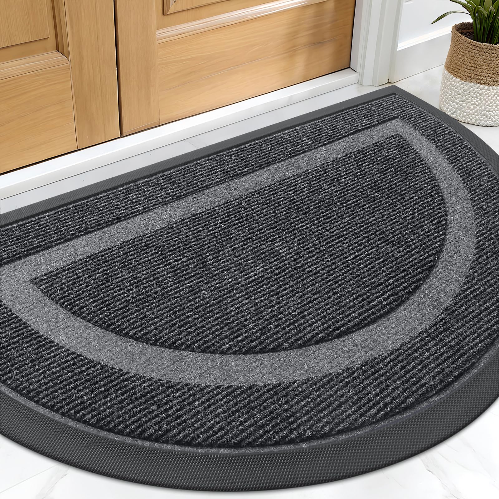 OLANLY Front Door Mat Indoor Outdoor Entrance, Waterproof All-Season, All-Weather Doormat, Sturdy Natural Rubber, Fade Resistant, Low Profile, Easy Clean Patio Porch Entryway Mat, 29.5x17, Black