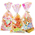 NPLUX Cellophane Treat Bags,Plastic Iridescent Party Favor Bags Clear Candy Bags with Twist Ties for Gift, Cookies, Snacks(100PACK, 6x10inch)