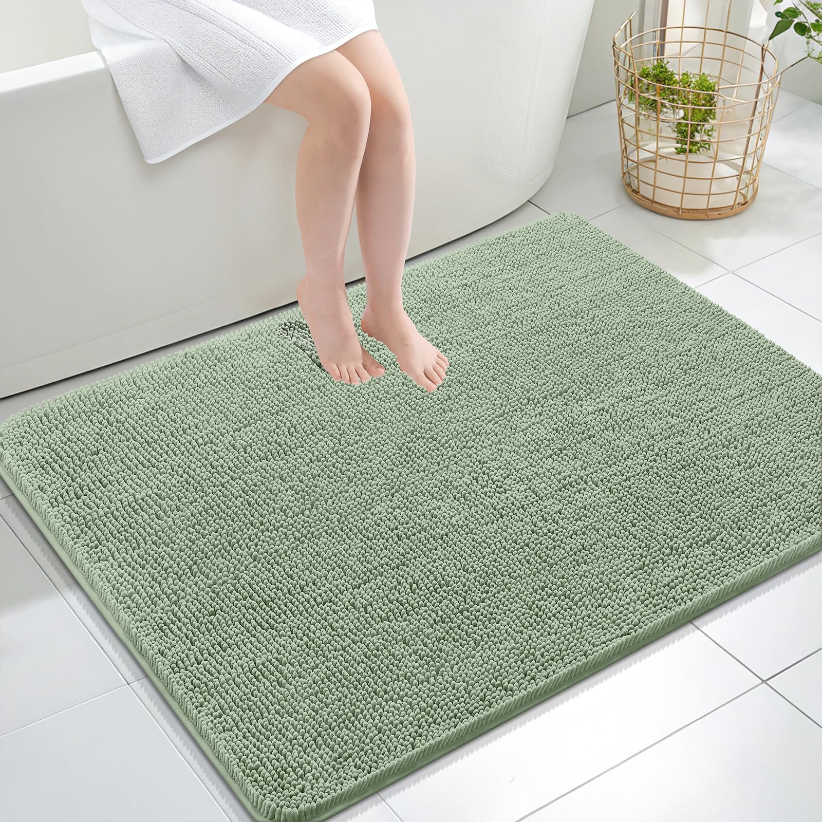 OLANLY Bathroom Rugs 30x20, Extra Soft Absorbent Chenille Bath Rugs, Rubber Backing Quick Dry, Machine Washable Bath Mats for Bathroom Floor, Tub and Shower, Home Decor Accessories, Grey