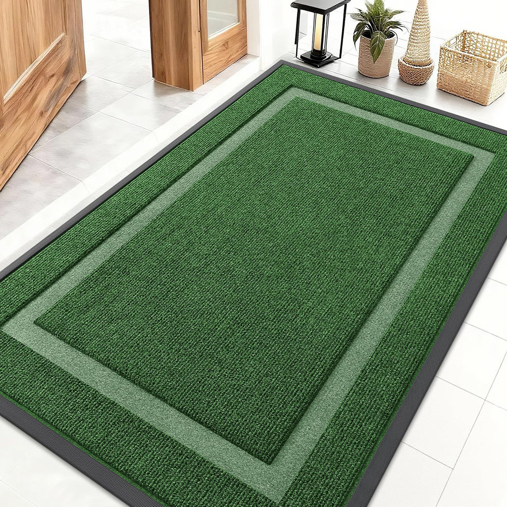 OLANLY Front Door Mat Indoor Outdoor Entrance, Waterproof All-Season, All-Weather Doormat, Sturdy Natural Rubber, Fade Resistant, Low Profile, Easy Clean Patio Porch Entryway Mat, 29.5x17, Black
