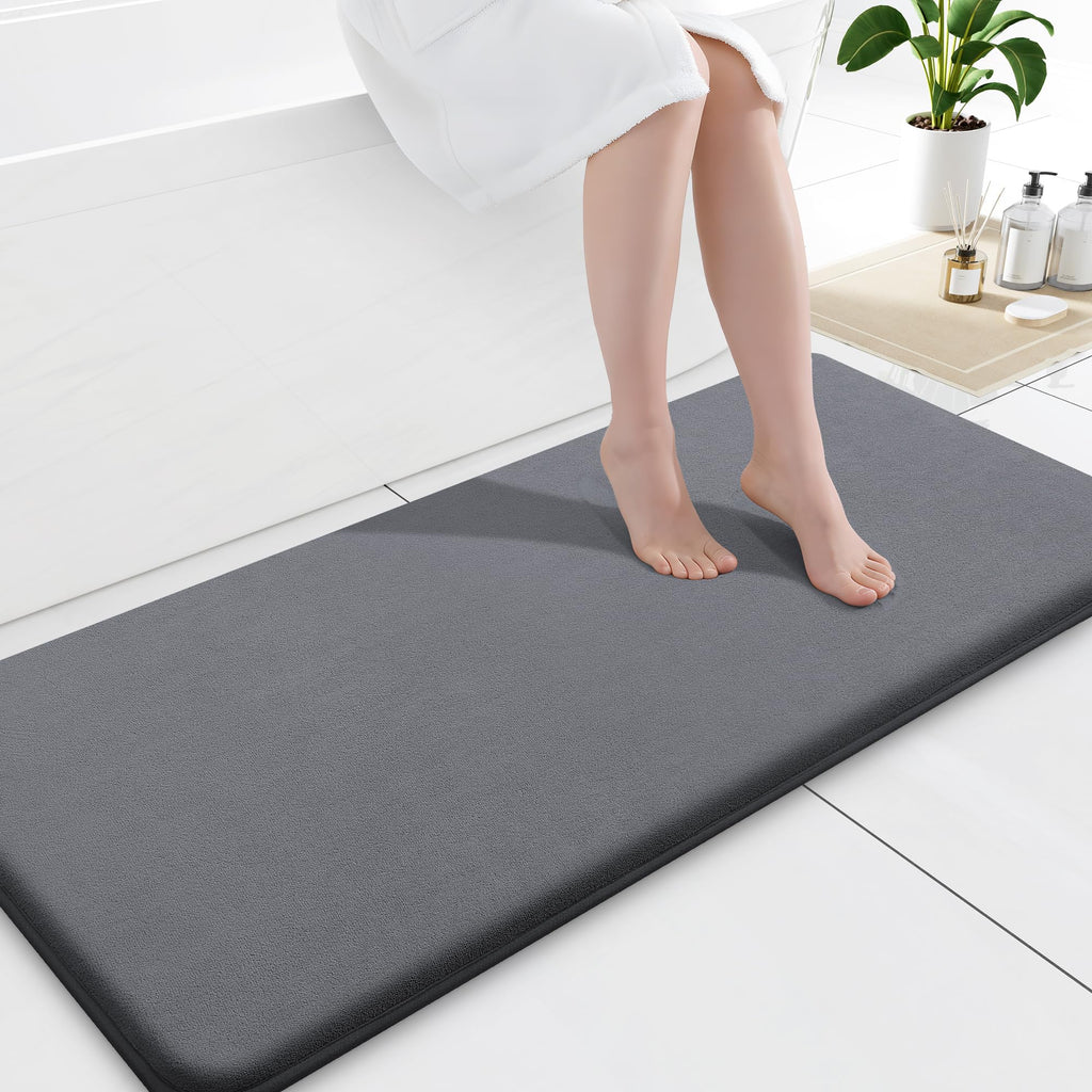 Smiry Memory Foam Bath Mat 30x20, Extra Soft and Absorbent Bathroom Mats, Non Slip Washable Carpet for Floor, Shower and Tub, Black