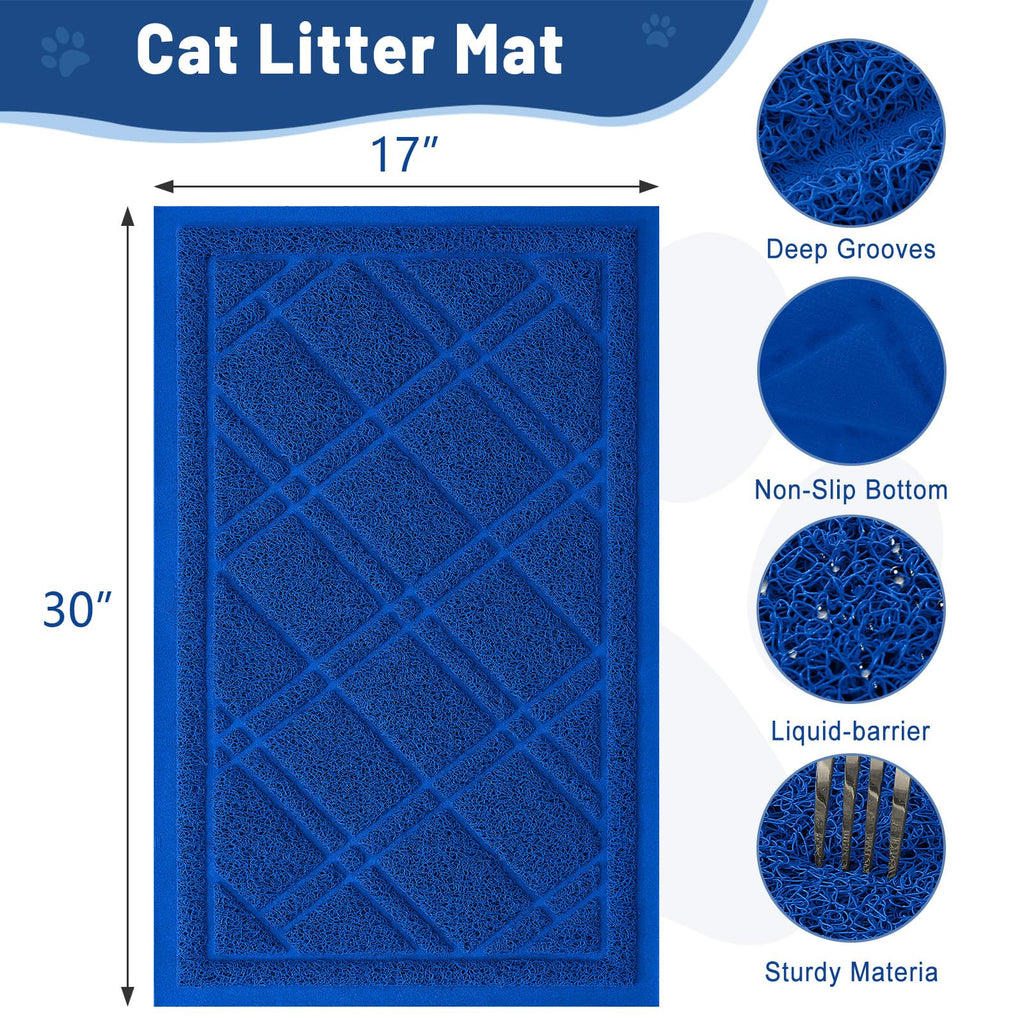 Smiry Cat Litter Box Mat 30x17, Non-Slip Water Resistant Litter Trapping Mat, Easy Clean Less Waste and Urine-Locking Cat Carpet for Indoor, Grey