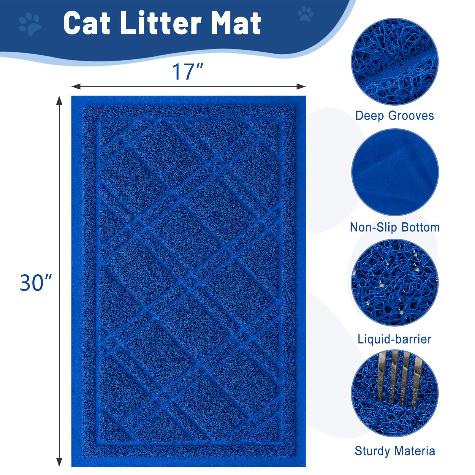 Smiry Cat Litter Box Mat 30x17, Non-Slip Water Resistant Litter Trapping Mat, Easy Clean Less Waste and Urine-Locking Cat Carpet for Indoor, Grey
