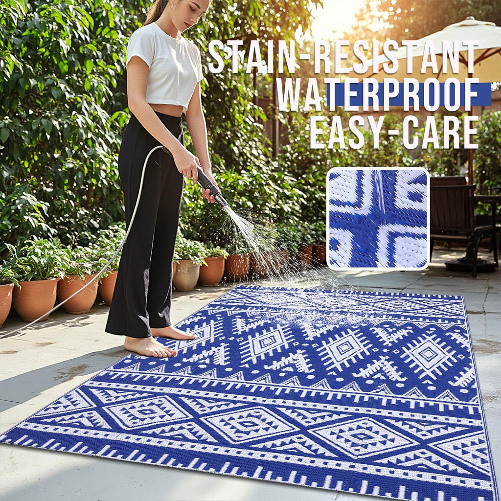 OLANLY Outdoor Rug Waterproof 5x8 ft, Reversible Outdoor Plastic Straw Rug, Boho Patio Rug, Indoor Outdoor Carpet, RV Mat Outside for Patio, Camp, Picnic, Balcony, Deck, Backyard, Black & White