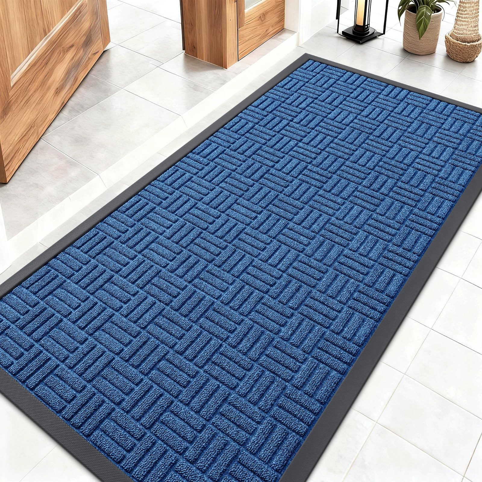 OLANLY Front Door Mat Outside Entrance 29.5x17, Absorbent, Heavy Duty Sturdy Natural Rubber Doormat Indoor Outdoor, Stain and Fade Resistant, Non-Slip Backing Low Profile Floor Mat for Entryway, Grey