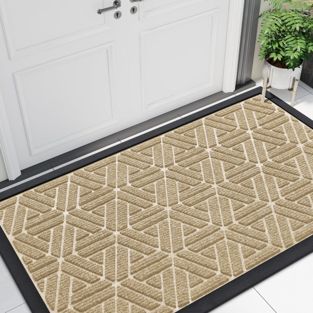 Smiry Front Door Mat Outside Entrance, Heavy Duty Sturdy Natural Rubber Doormat, Trap Dirt and Moisture, Easy Clean Low Profile Mats for Indoor Outdoor Entry, Irregular Triangle (29.5x17, Black)