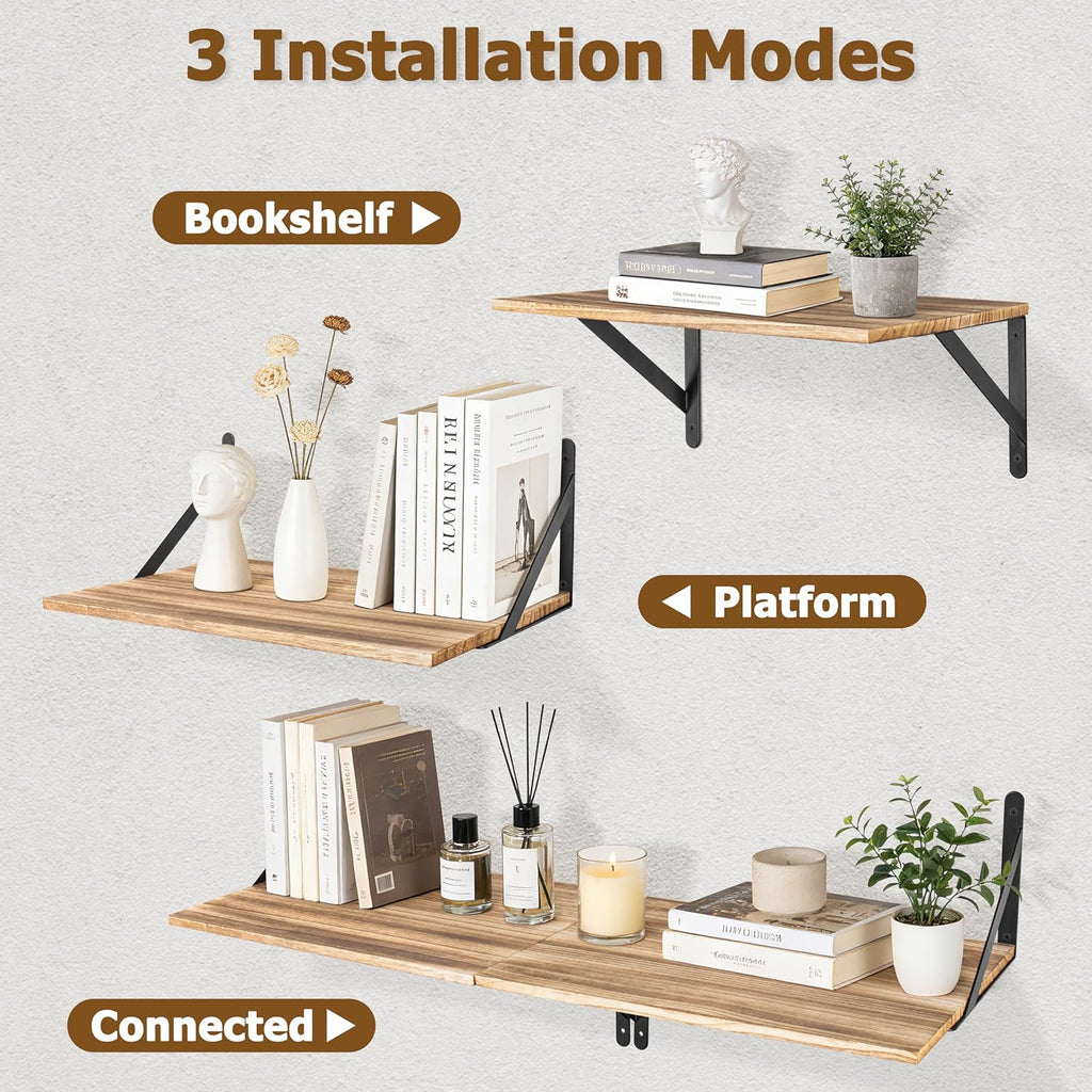 RedCall Floating Shelves,16W x 12D Wood Wall Shelves for Living Room,Bedroom,Kitchen, Office Storage