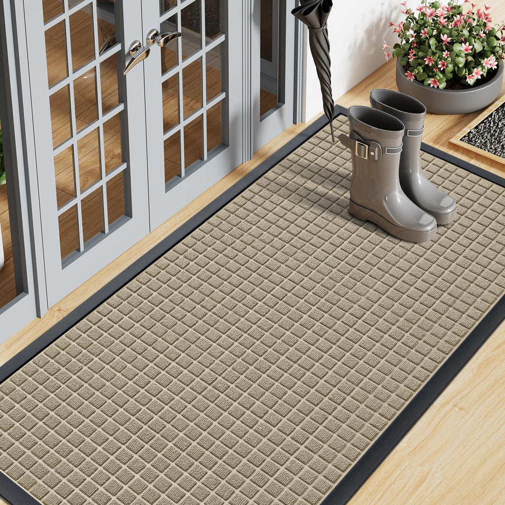Smiry Front Door Mat Outside Entrance, Heavy Duty Natural Rubber Doormat, Non Slip, Trap Dirt and Moisture, Easy Clean, Low Profile Welcome Floor Mats for Indoor Outdoor Entry, 29.5x17 Inch, Black