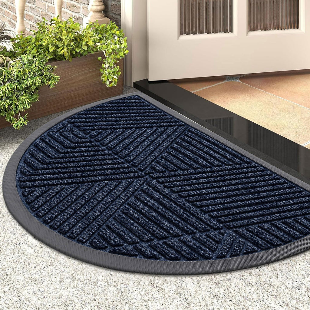 Smiry Front Door Mat Outside Entrance, Heavy Duty Sturdy Natural Rubber Doormat, Trap Dirt and Moisture, Easy Clean Low Profile Mats for Indoor Outdoor Entry, Irregular Triangle (29.5x17, Black)
