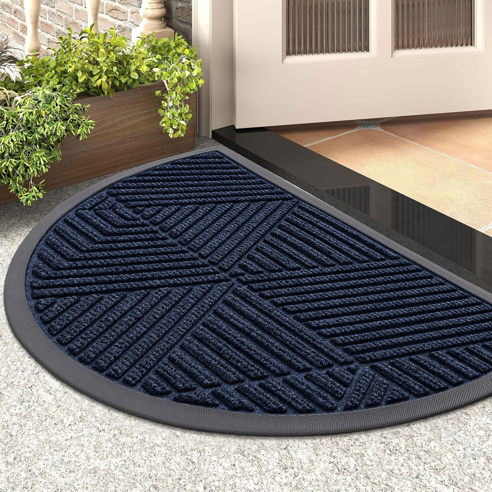 Smiry Front Door Mat Outside Entrance, Heavy Duty Sturdy Natural Rubber Doormat, Trap Dirt and Moisture, Easy Clean Low Profile Mats for Indoor Outdoor Entry, Irregular Triangle (29.5x17, Black)