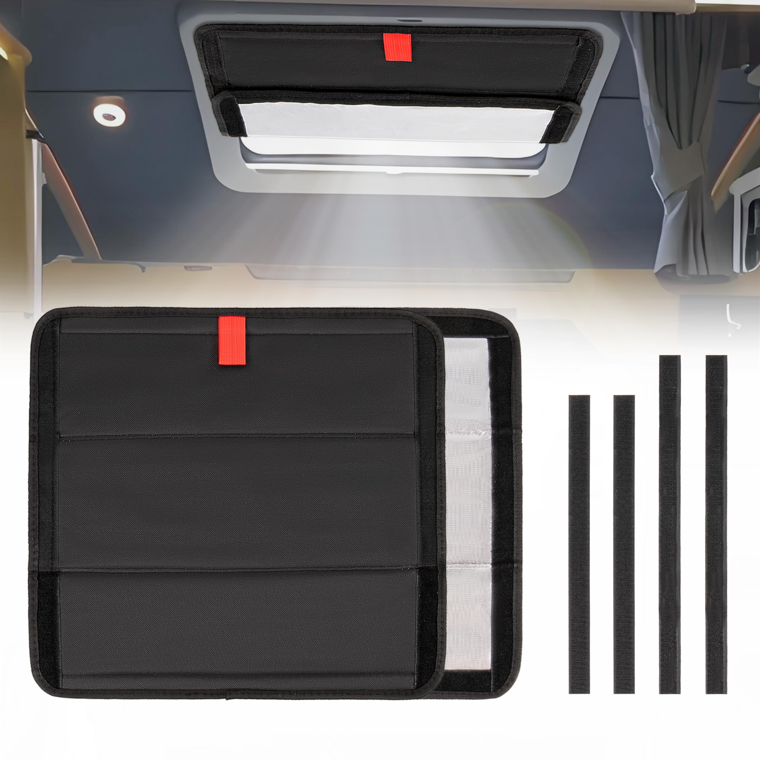 RedCall Rv Skylight Cover Insulator,Rv Vent Covers for Roof,Black Sun Blackout Fabric (16 x 16 inch),Camper Accessories for Inside