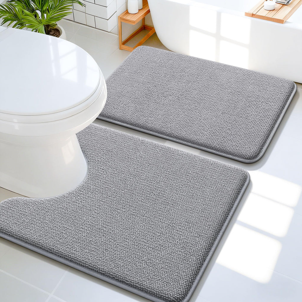 OLANLY Bathroom Rugs Sets 2 Piece, Soft Absorbent Memory Foam Bath Rug Set, Non-Slip, Quick Dry, Machine Washable Bath Mats for Bathroom, Home Decor Accessories (30"x20"+24"x16", Grey)