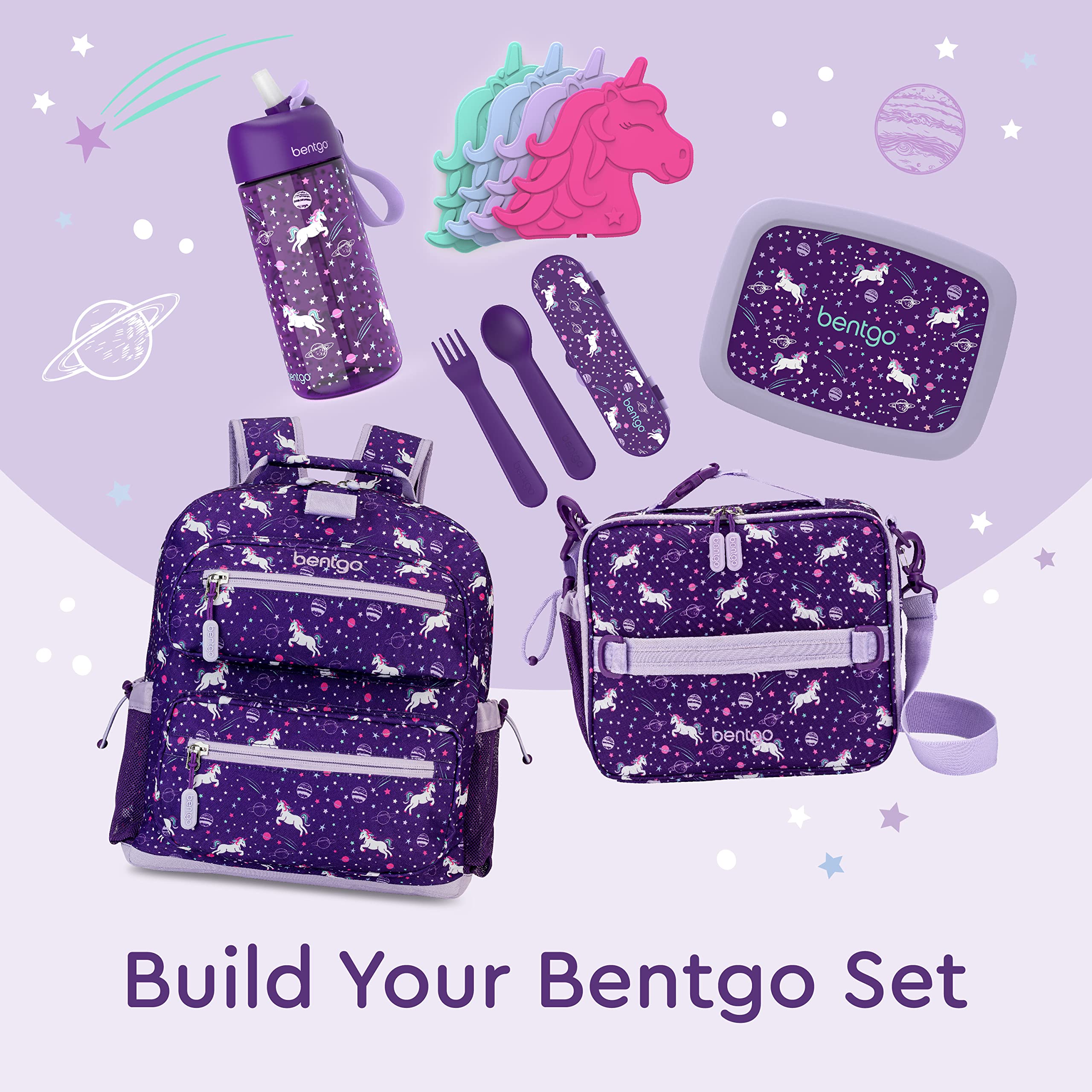 Bentgo Kids Backpack - Lightweight 14” Backpack in Fun Prints for School, Travel, & Daycare, Ideal for Ages 4+, Roomy Interior, Durable & Water-Resistant Fabric, & Loop for Lunch Bag (Trucks)