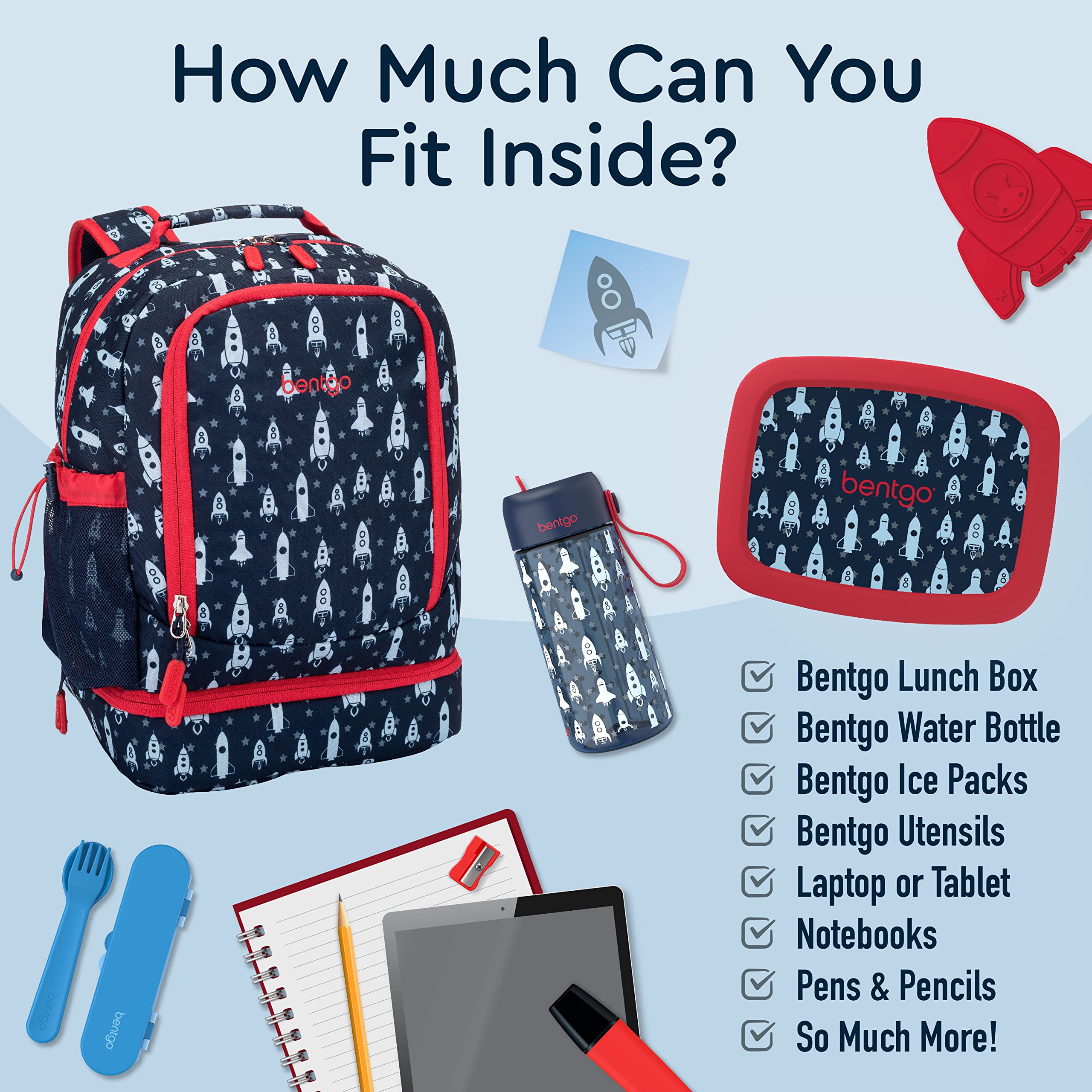 Bentgo Kids 2-in-1 Backpack & Insulated Lunch Bag - Durable 16” Backpack & Lunch Container in Unique Prints for School & Travel - Water Resistant, Padded & Large Compartments (Dinosaur)