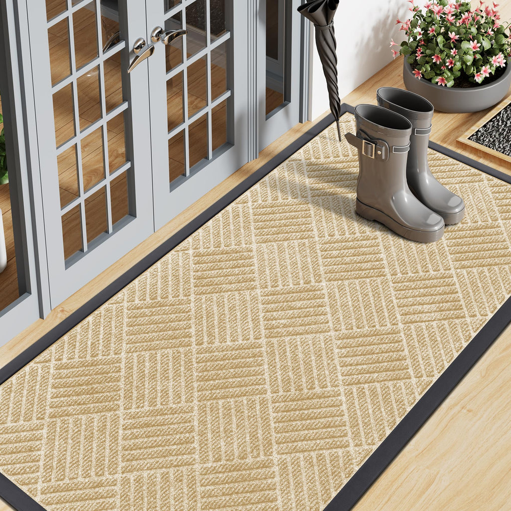 Smiry Front Door Mat Outside Entrance, Heavy Duty Outdoor Indoor Natural Rubber Doormat, Non Slip, Trap Dirt and Moisture, Easy Clean, Low Profile Patio Porch Entryway Mat, 29.5x17, Grey