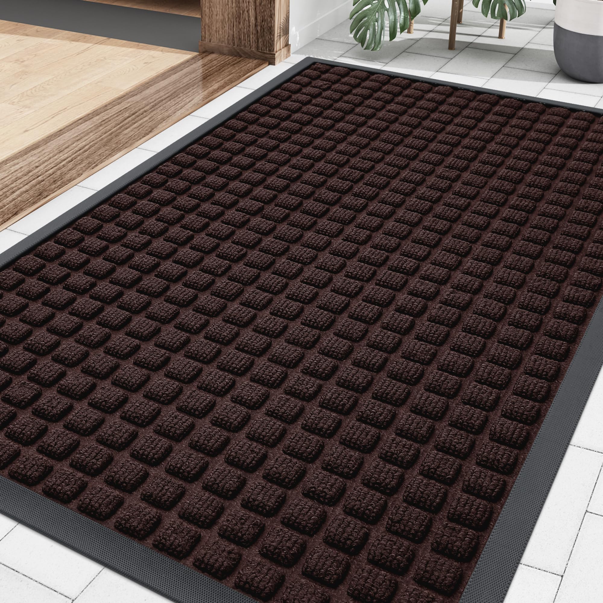 Smiry Front Door Mat Outside Entrance, Heavy Duty Natural Rubber Doormat, Non Slip, Trap Dirt and Moisture, Easy Clean, Low Profile Welcome Floor Mats for Indoor Outdoor Entry, 29.5x17 Inch, Black