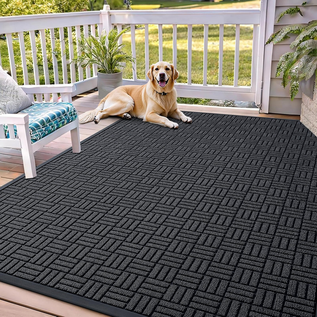 OLANLY Front Door Mat Outside Entrance 29.5x17, Absorbent, Heavy Duty Sturdy Natural Rubber Doormat Indoor Outdoor, Stain and Fade Resistant, Non-Slip Backing Low Profile Floor Mat for Entryway, Grey