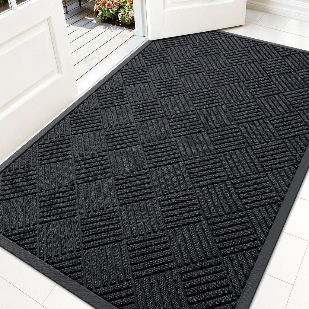 OLANLY Front Door Mat Outside Entrance 29.5x17, Absorbent, Heavy Duty Sturdy Natural Rubber Doormat Indoor Outdoor, Stain and Fade Resistant, Non-Slip Low Profile Floor Mat for Entryway, Grey Diamond