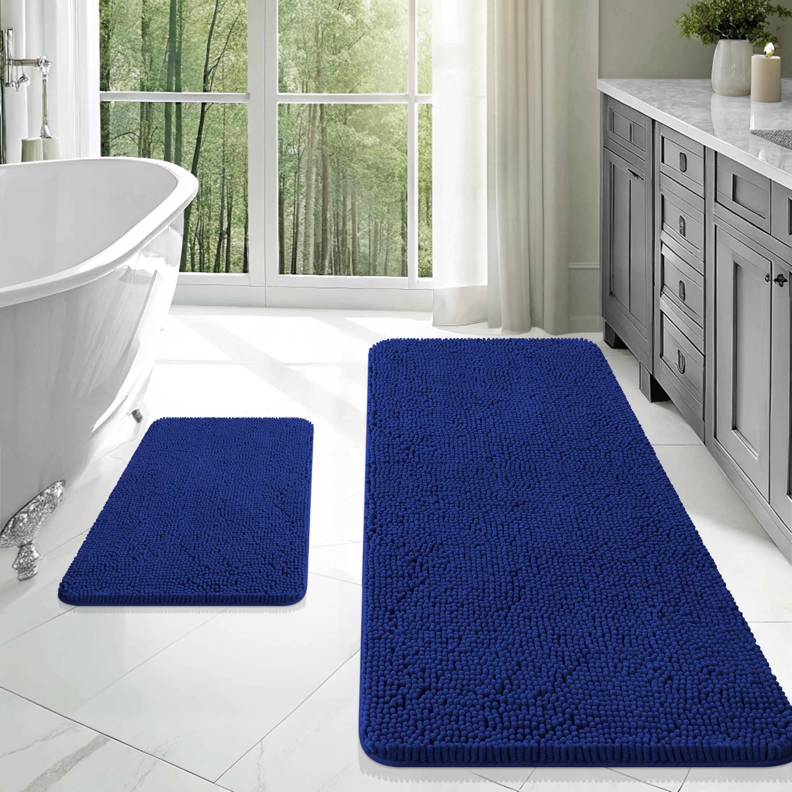 OLANLY Bathroom Rugs Sets 2 Piece, Soft Absorbent Chenille Bath Mats and U-Shaped Contour Toilet Mat Area Rug Set, Machine Washable Bath Carpet, Home Decor Accessories(30"x20"+24"x20", Grey)