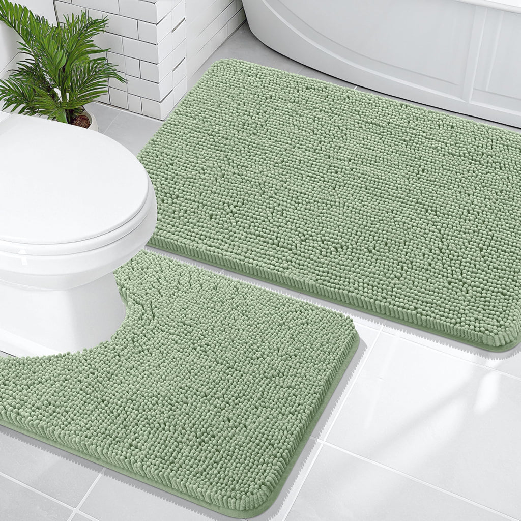 OLANLY Bathroom Rugs Sets 2 Piece, Soft Absorbent Chenille Bath Mats and U-Shaped Contour Toilet Mat Area Rug Set, Machine Washable Bath Carpet, Home Decor Accessories(30"x20"+24"x20", Grey)