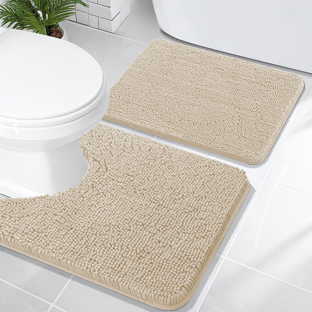 OLANLY Bathroom Rugs Sets 2 Piece, Soft Absorbent Chenille Bath Mats and U-Shaped Contour Toilet Mat Area Rug Set, Machine Washable Bath Carpet, Home Decor Accessories(30"x20"+24"x20", Grey)