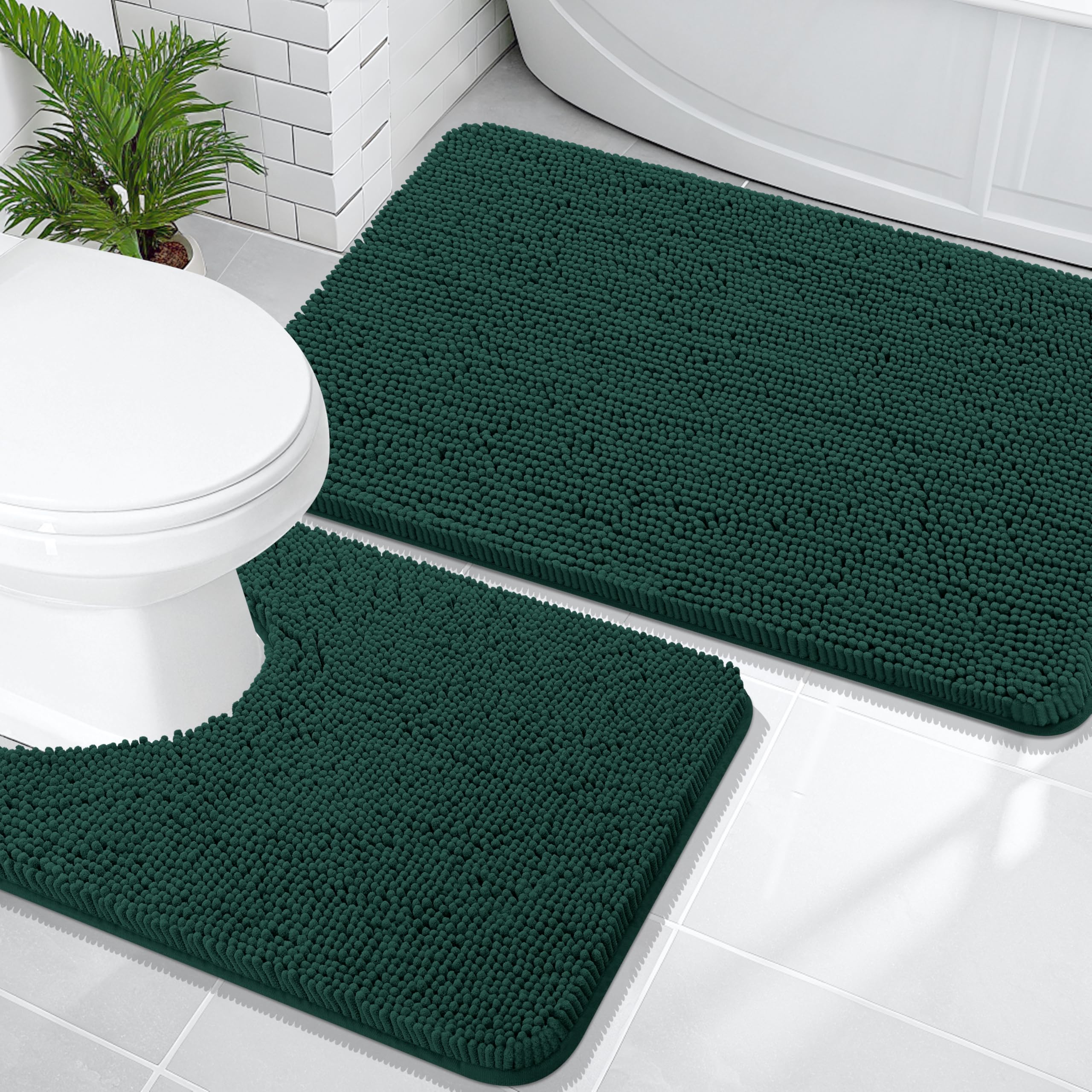 OLANLY Bathroom Rugs Sets 2 Piece, Soft Absorbent Chenille Bath Mats and U-Shaped Contour Toilet Mat Area Rug Set, Machine Washable Bath Carpet, Home Decor Accessories(30"x20"+24"x20", Grey)