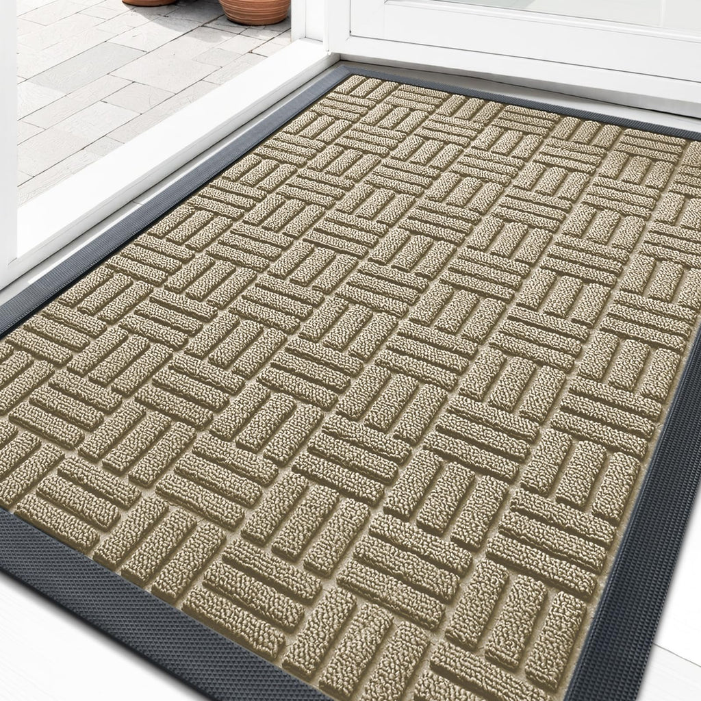 OLANLY Front Door Mat Outside Entrance 29.5x17, Absorbent, Heavy Duty Sturdy Natural Rubber Doormat Indoor Outdoor, Stain and Fade Resistant, Non-Slip Backing Low Profile Floor Mat for Entryway, Grey