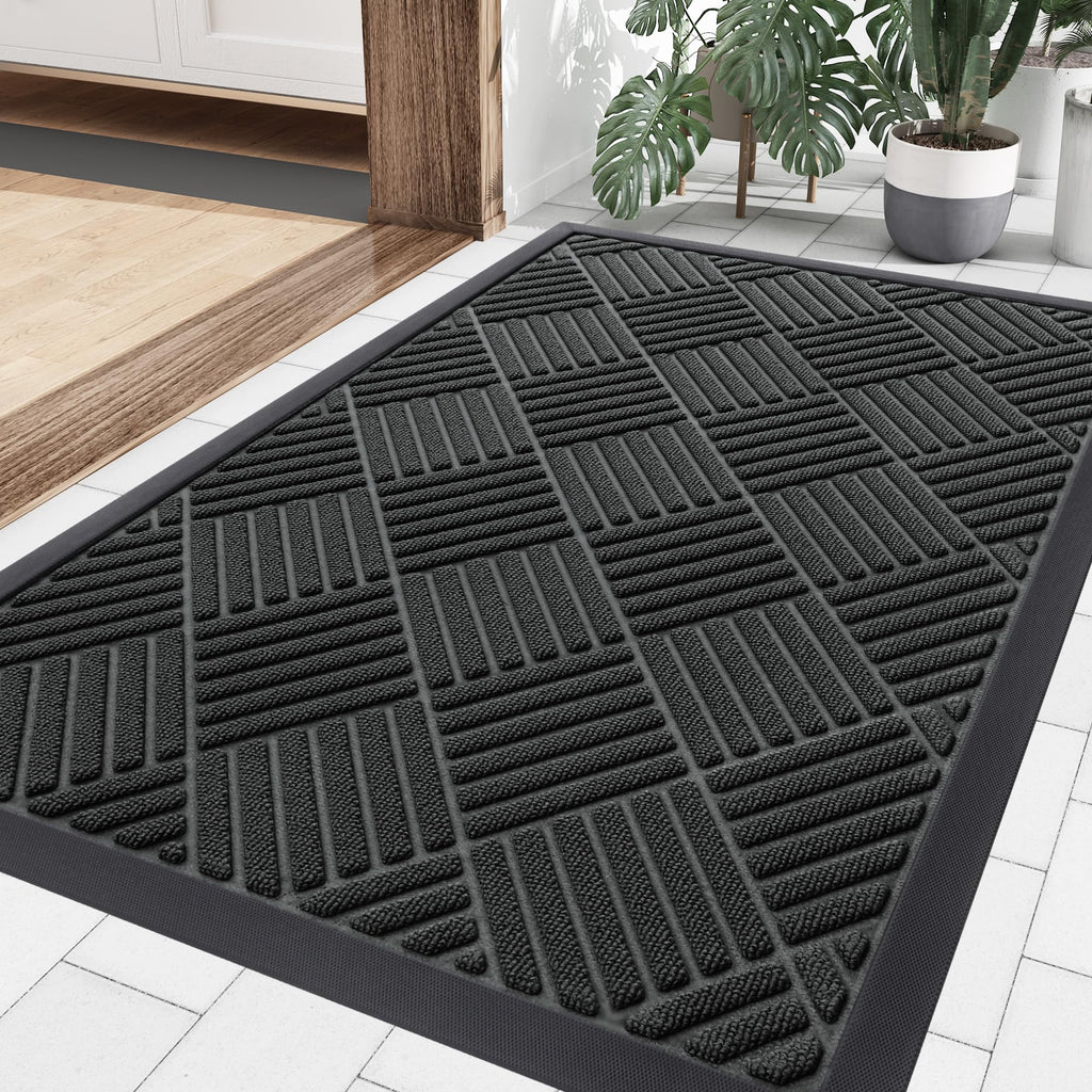 Smiry Front Door Mat Outside Entrance, Heavy Duty Outdoor Indoor Natural Rubber Doormat, Non Slip, Trap Dirt and Moisture, Easy Clean, Low Profile Patio Porch Entryway Mat, 29.5x17, Grey