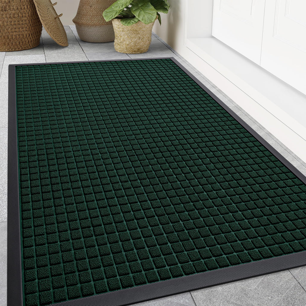 Smiry Front Door Mat Outside Entrance, Heavy Duty Natural Rubber Doormat, Non Slip, Trap Dirt and Moisture, Easy Clean, Low Profile Welcome Floor Mats for Indoor Outdoor Entry, 29.5x17 Inch, Black
