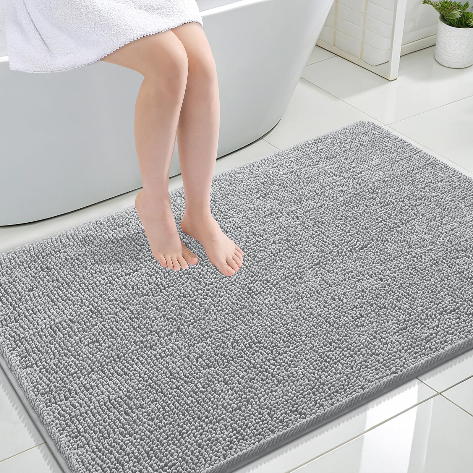 OLANLY Bathroom Rugs 30x20, Extra Soft Absorbent Chenille Bath Rugs, Rubber Backing Quick Dry, Machine Washable Bath Mats for Bathroom Floor, Tub and Shower, Home Decor Accessories, Grey