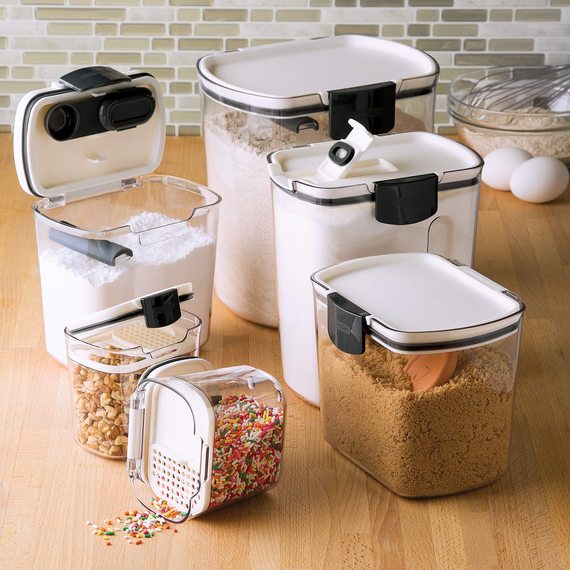 Progressive ProKeeper Baker's Airtight Kitchen Storage Canister Container Set for Flour, Sugar & More, Keeps Ingredients Fresh, with Accessories (Multicolor, 6- Piece)