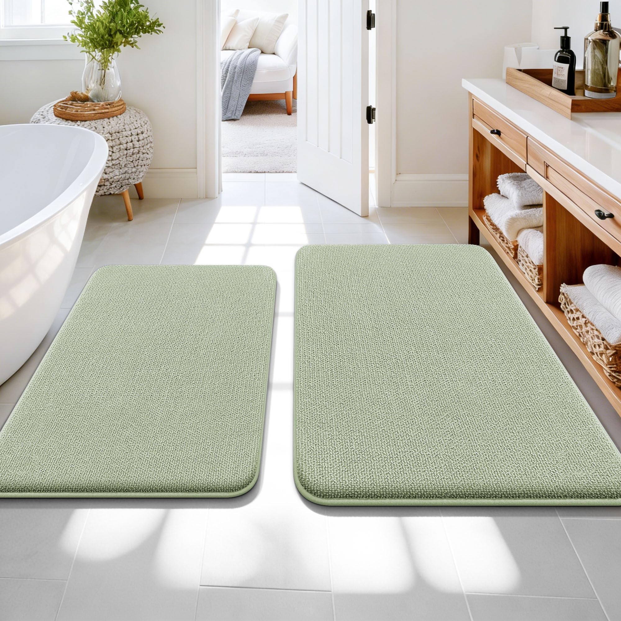 OLANLY Bathroom Rugs Sets 2 Piece, Soft Absorbent Memory Foam Bath Rug Set, Non-Slip, Quick Dry, Machine Washable Bath Mats for Bathroom, Home Decor Accessories (30"x20"+24"x16", Grey)