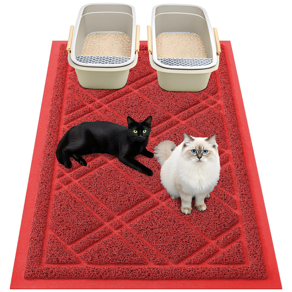 Smiry Cat Litter Box Mat 30x17, Non-Slip Water Resistant Litter Trapping Mat, Easy Clean Less Waste and Urine-Locking Cat Carpet for Indoor, Grey