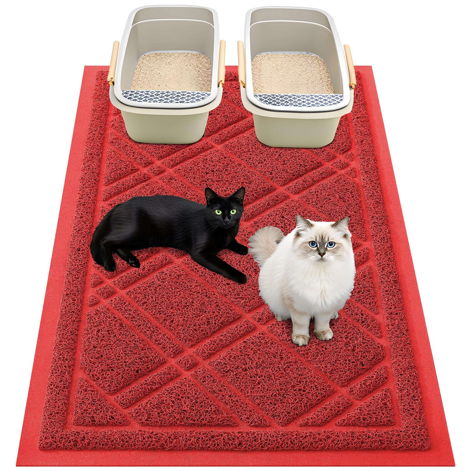 Smiry Cat Litter Box Mat 30x17, Non-Slip Water Resistant Litter Trapping Mat, Easy Clean Less Waste and Urine-Locking Cat Carpet for Indoor, Grey