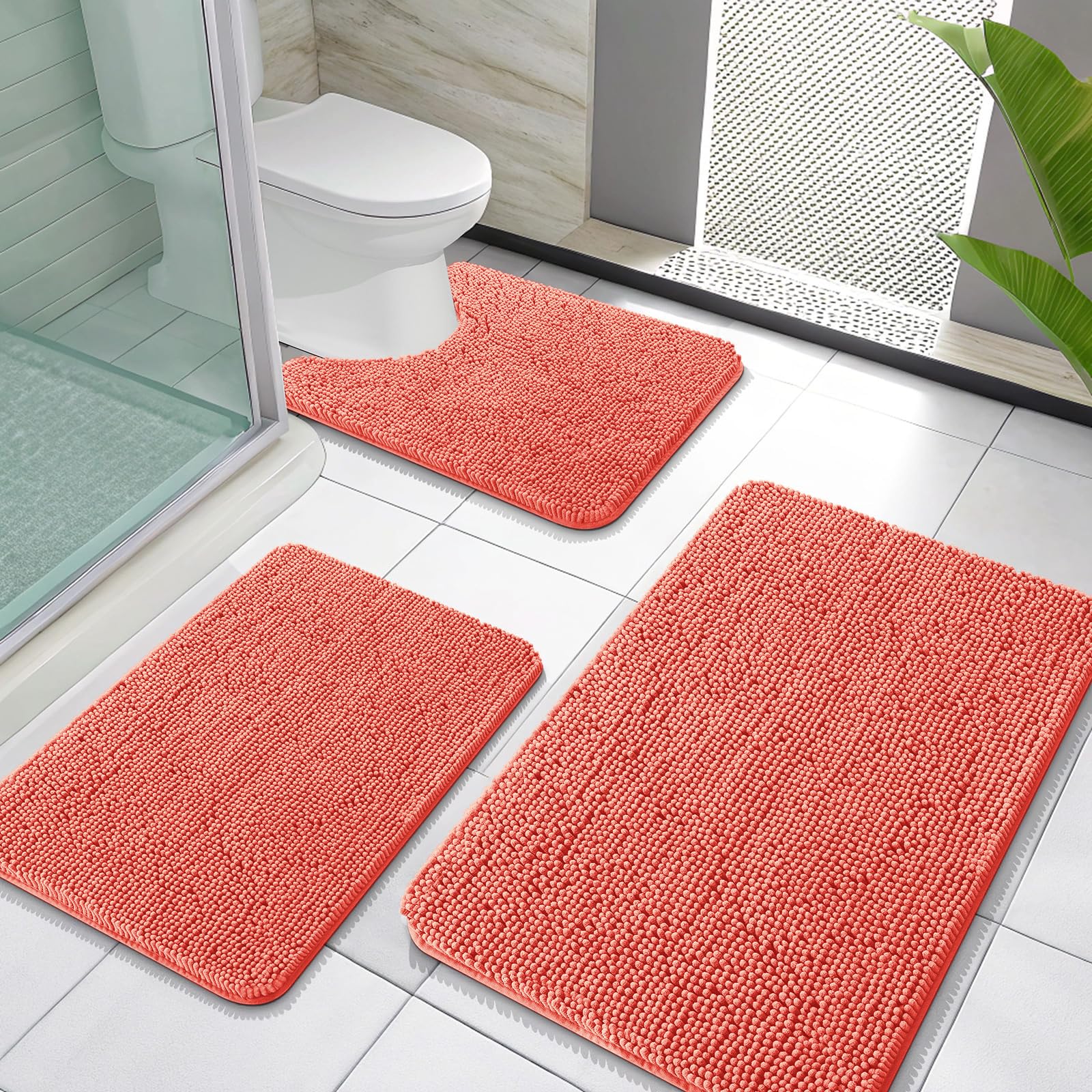 OLANLY Bathroom Rugs Sets 3 Piece, Soft Absorbent Chenille Bath Mats and U-Shaped Contour Toilet Rug, Quick Dry, Home Decor Accessories, Bath Mat Set for Bathroom (30"x20"+24"x16"+24"x20", Grey)