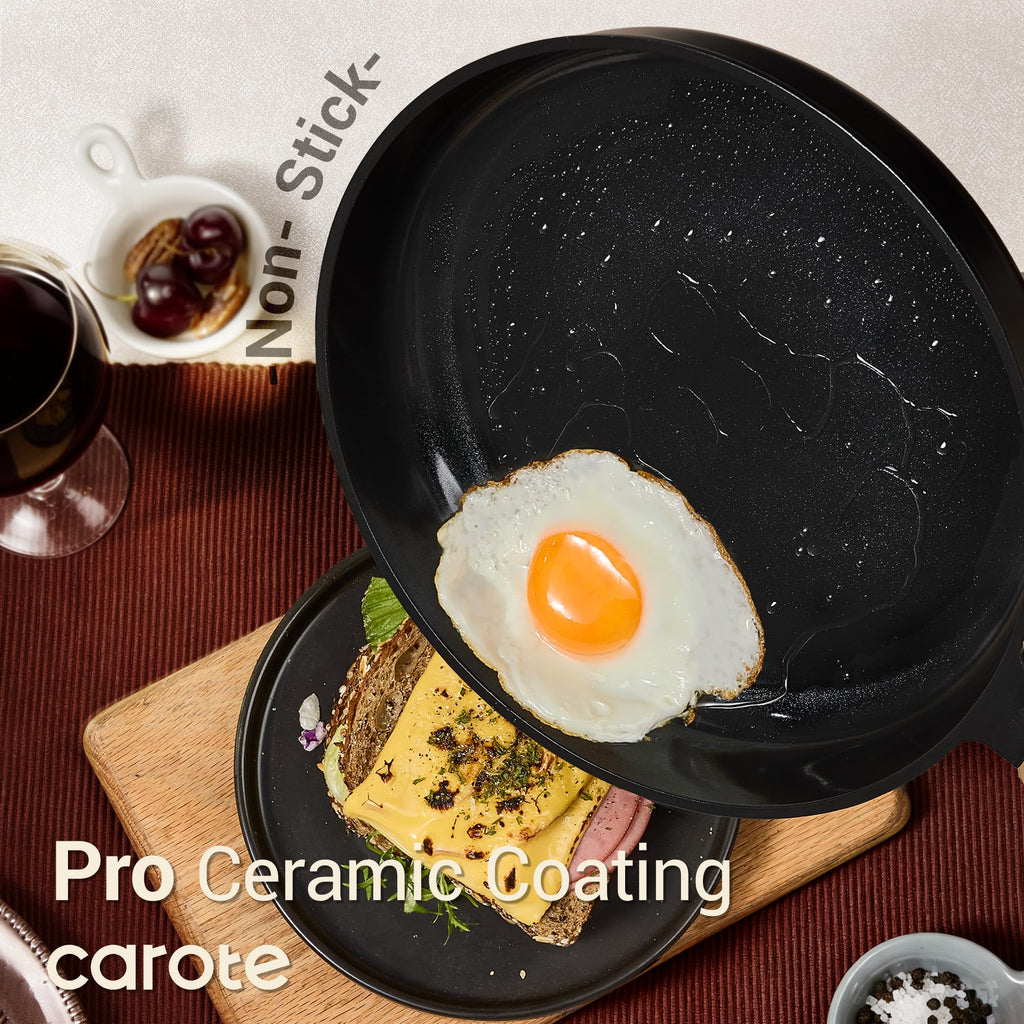 CAROTE Ceramic Cookware Set Nonstick, 14pcs Pots and Pans Set Nonstick, Non-Toxic & PFAS-Free, Dishwasher, RV/Camping Cookware Set, Cooking Pots with Lids, Charcoal Black