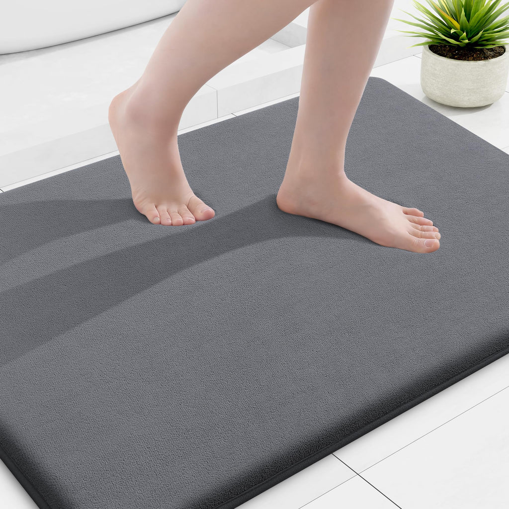 Smiry Memory Foam Bath Mat 30x20, Extra Soft and Absorbent Bathroom Mats, Non Slip Washable Carpet for Floor, Shower and Tub, Black