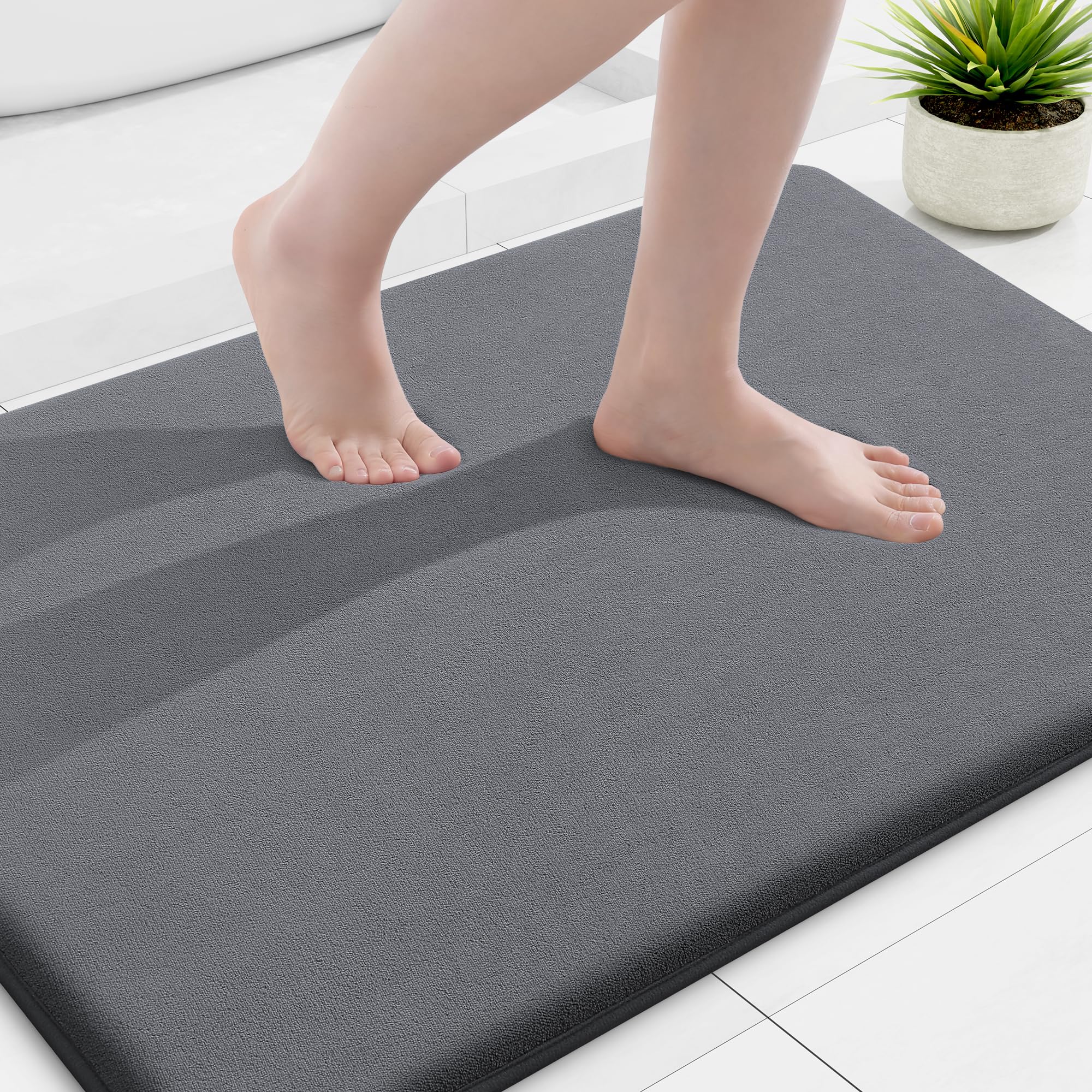 Smiry Memory Foam Bath Mat 30x20, Extra Soft and Absorbent Bathroom Mats, Non Slip Washable Carpet for Floor, Shower and Tub, Black