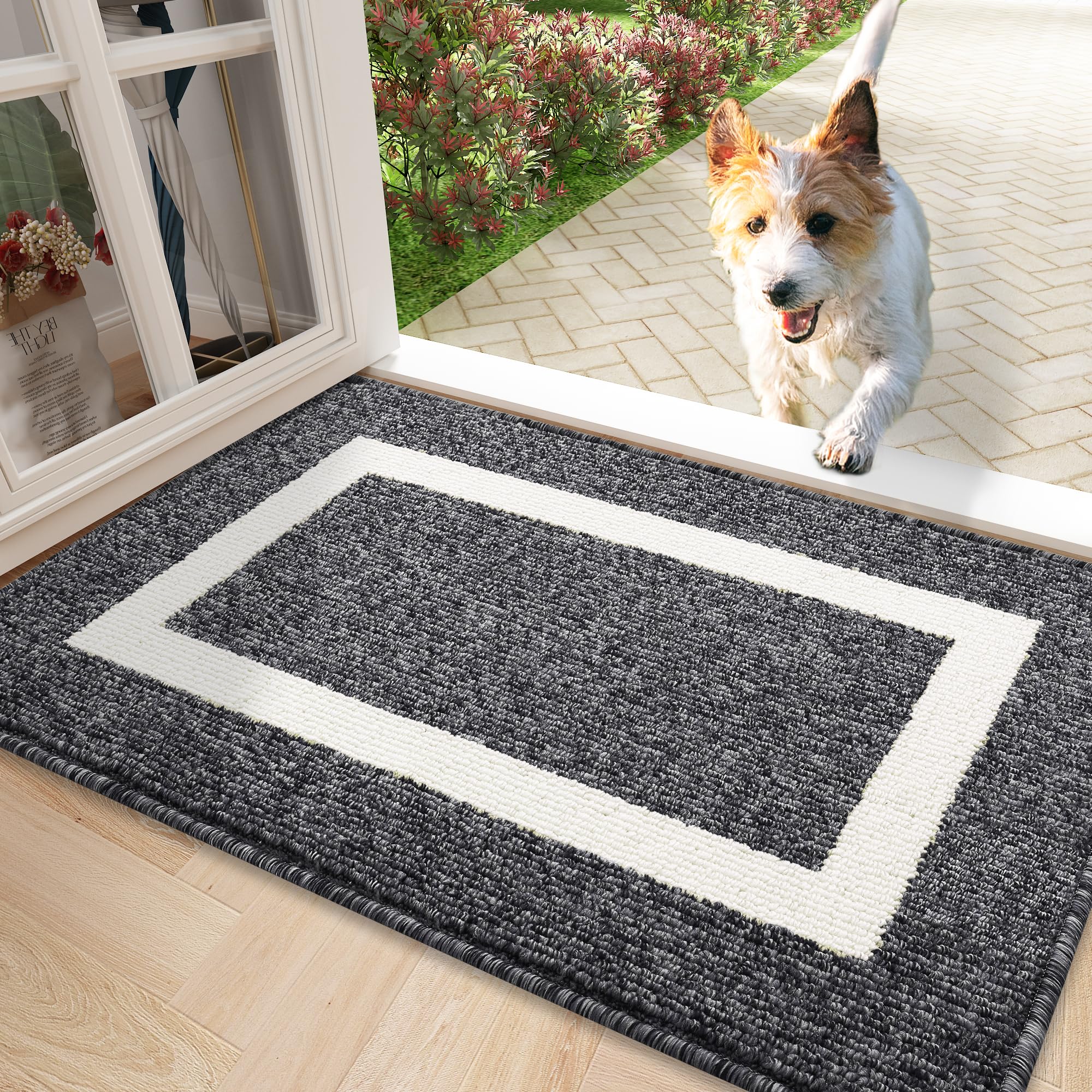 OLANLY Indoor Door Mat, 32x20, Non-Slip Absorbent Resist Dirt Entrance Mat, Washable Low-Profile Inside Entry Doormats for Entryway, Grey